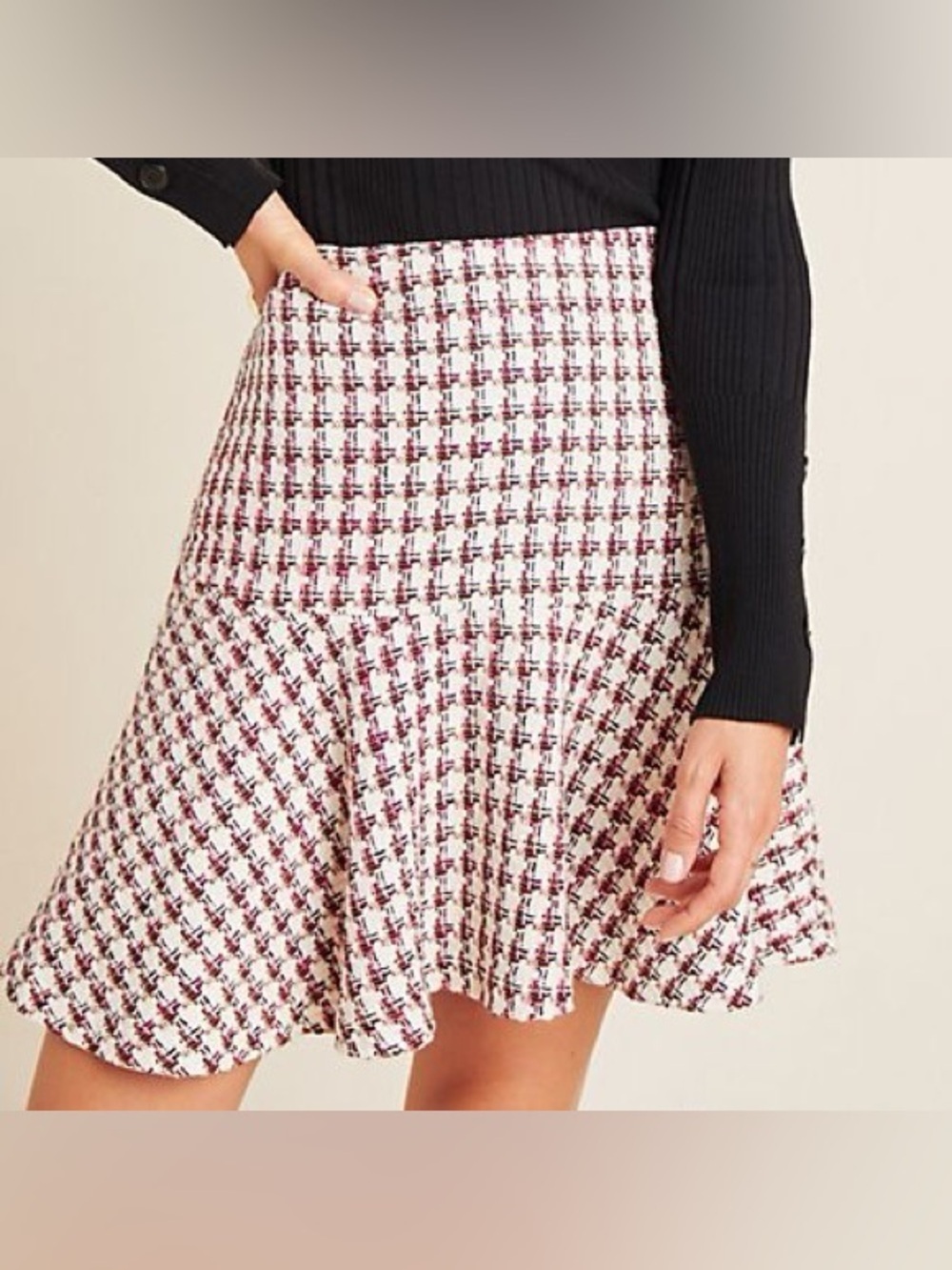 Anthropologie Maeve Bobbie Plaid Flounced Mini Skirt – Size 10 Tweed